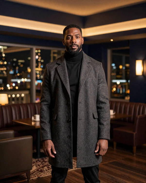 Confident professional man in an upscale dimly lit lounge representing discreet private dating on VIP Dating24