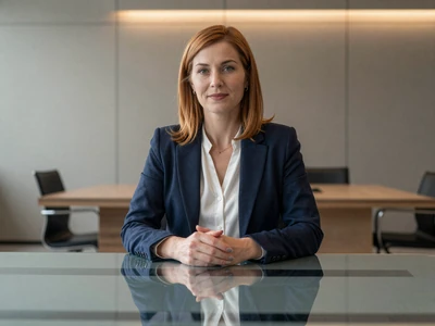 Executive woman in corporate boardroom representing C-suite professionals who need private dating discretion
