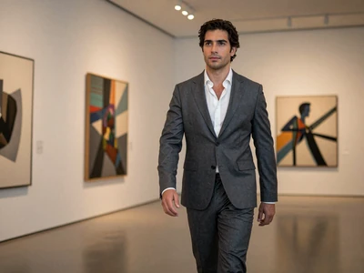 Professional man at an art gallery representing public figures who require hidden dating app protection