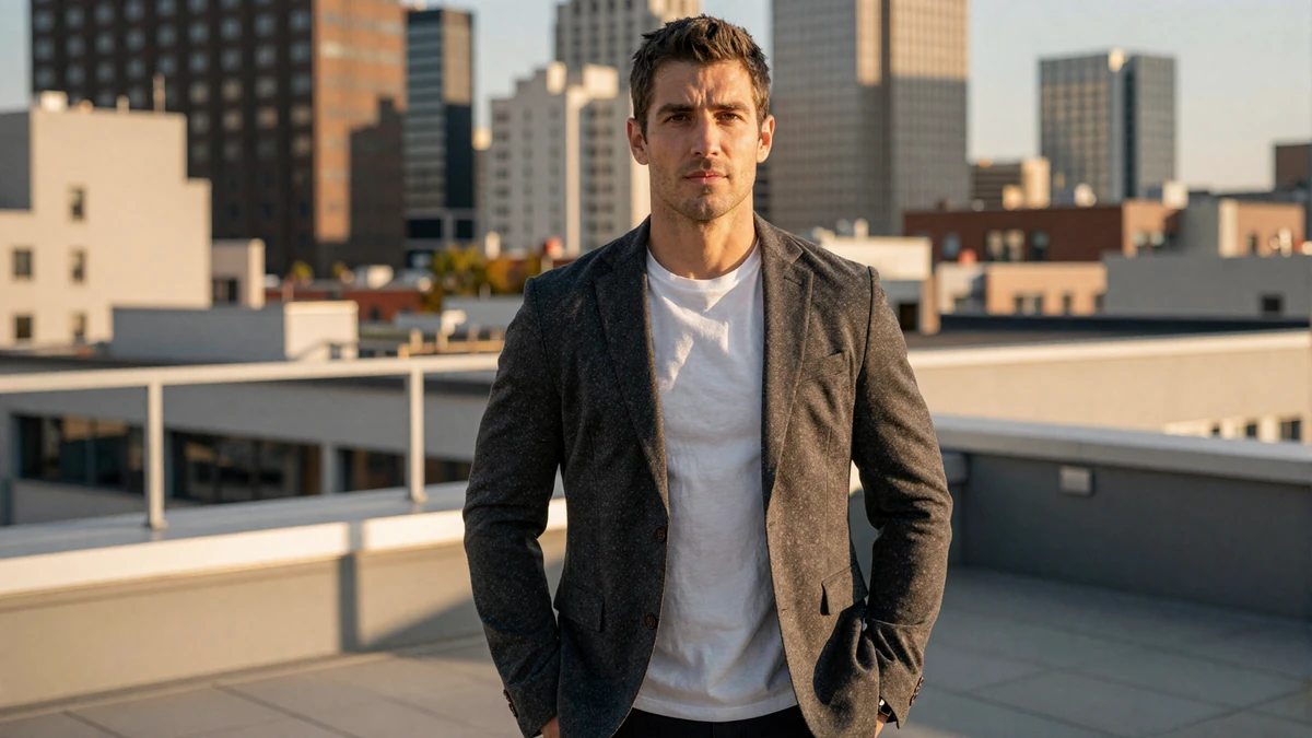 Confident professional man standing on a sunlit rooftop terrace representing what women find attractive about men